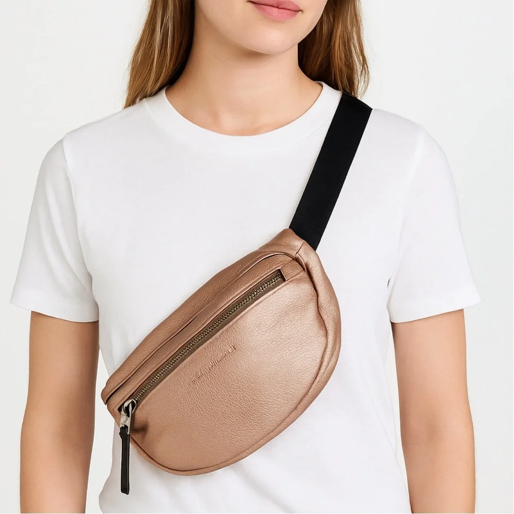 Aimee Kestenberg Metallic Rose Gold Pebbled Leather Belt Bag